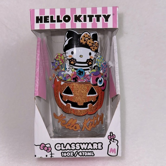 Hello Kitty Halloween Glitter Glassware Cup NEW Tik Tok 16oz Sparkle Glass - Picture 1 of 9
